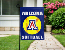 Load image into Gallery viewer, arizona softball double sided garden flag on garden flag stand

