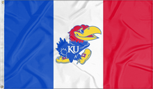 Load image into Gallery viewer, tricolor university of Kansas Flag with french style flag colors
