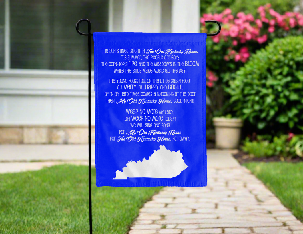 University of Kentucky Fight Song Garden Flag hung for yard decor