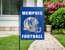 Load image into Gallery viewer, university of memphis football garden flag hung outside for yard decor
