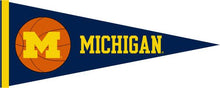 Load image into Gallery viewer, Blue University of Michigan Pennant with Michigan Basketball logo
