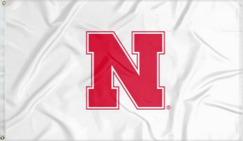 White University of Nebraska Lincoln Applique Flag with Red N Logo