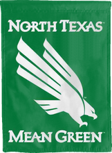 Load image into Gallery viewer, green house flag for man cave decor with north texas mean green logo
