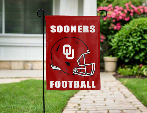 University of Oklahoma football garden flag outside for yard decor