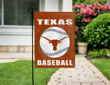 Load image into Gallery viewer, Texas Baseball Garden Flag hung outside for yard decor
