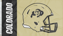 Load image into Gallery viewer, 3x5 feet wide Black and gold 2 panel University of colorado football flag with two metal grommets
