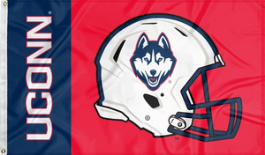 Navy and Red 2 panel 3x5 foot wide University of Connecticut (UCONN) Huskies Football flag with two metal grommets