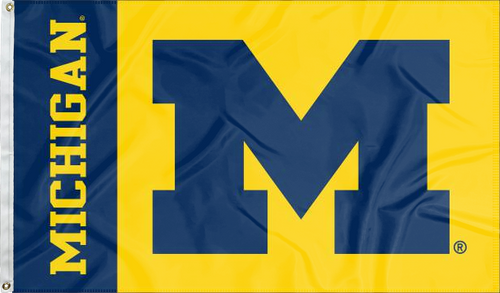 2 panel 3x5 foot wide University of Michigan with Michigan M Logo and two metal grommets