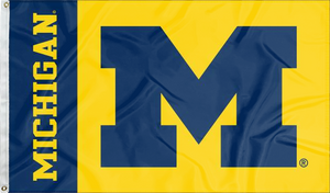 2 panel 3x5 foot wide University of Michigan with Michigan M Logo and two metal grommets