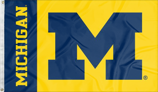 2 panel 3x5 foot wide University of Michigan with Michigan M Logo and two metal grommets