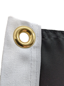 Gold Metal Grommet on black three by five foot wide University of Texas Applique Flag for indoor home decor