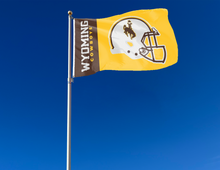 Load image into Gallery viewer, 3x5 University of Wyoming Football Flag with two metal grommets for outdoor home decor
