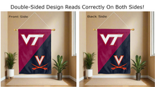 Load image into Gallery viewer, Virginia tech and university of Virginia house divided logos reading correctly on both sides of house flag

