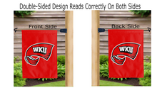 Load image into Gallery viewer, wku logo reading correctly on both sides of double sided garden flag
