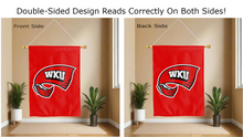 Load image into Gallery viewer, wku logo reading correctly on both sides of double sided house flag
