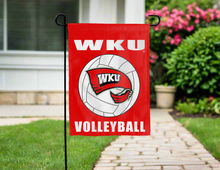 Load image into Gallery viewer, WKU volleyball garden flag hung outside a driveway for yard decor
