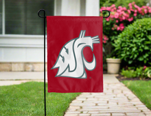 Load image into Gallery viewer, washington state university garden flag hung outside for yard decor

