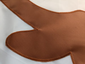 Close up of hand-sewn orange texas longhorns logo on white University of texas applique flag