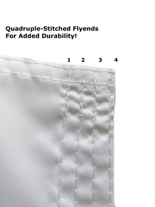 quadruple stitched flyends of white University of texas applique flag