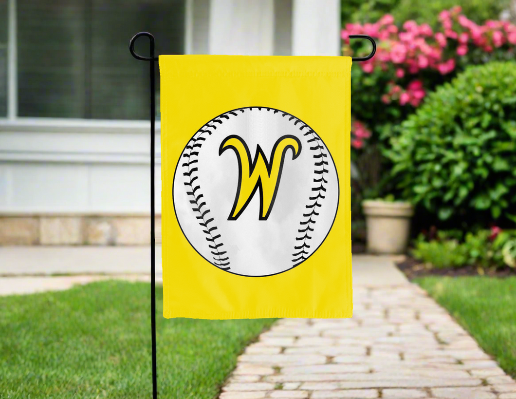 gold wichita state baseball garden flag hung outside for yard decor