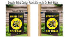 Load image into Gallery viewer, wichita state softball logo reading correctly on both sides of garden flag
