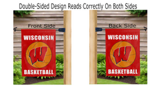 Load image into Gallery viewer, Wisconsin basketball logo reading correctly on both sides of garden flag
