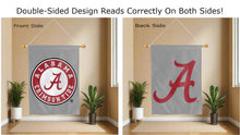 Load image into Gallery viewer, a alabama crimson tide logos reading correctly on both sides of grey double sided house flag
