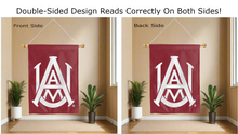 Load image into Gallery viewer, alabama A&amp;M university logo reading correctly on both sides of maroon double sided house flag
