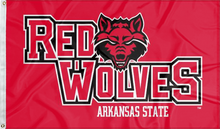 Load image into Gallery viewer, arkansas-state-red-wolves-flag-for-college-dorm-decor
