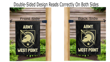 Load image into Gallery viewer, army west point logo reading correctly on both sides of garden flag
