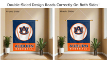 Load image into Gallery viewer, auburn baseball logo reading correctly on both sides of blue and orange double sided house flag
