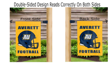 Load image into Gallery viewer, averett football logo reading correctly on both sides of gold double sided garden flag
