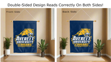 Load image into Gallery viewer, averett university cougars logo reading correctly on both sides of blue double sided house flag
