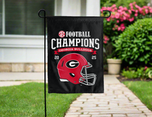 Load image into Gallery viewer, back side of georgia football garden flag with sec conference champions 2025 logo for yard decor
