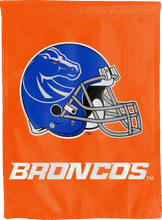 Load image into Gallery viewer, back side of orange boise state broncos football double sided house flag
