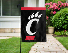 Load image into Gallery viewer, back side of cincinnati bearcats red and black double sided garden flag for yard decor
