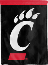 Load image into Gallery viewer, back side of cincinnati bearcats red and black double sided house flag for man cave decor
