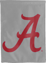 Load image into Gallery viewer, back side of grey alabama crimson tide double sided house flag for college dorm decor
