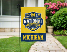 Load image into Gallery viewer, back side of Michigan 2026 March Madness Basketball Champions Garden Flag for yard decor
