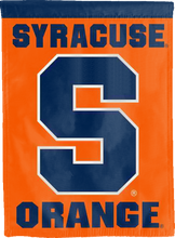 Load image into Gallery viewer, back side of syracuse orange double sided house flag for college dorm decor
