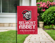 Load image into Gallery viewer, red belmont abbey crusaders double sided garden flag for yard decor
