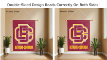 Load image into Gallery viewer, bethune cookman university logo reading correctly on both sides of red double sided house flag
