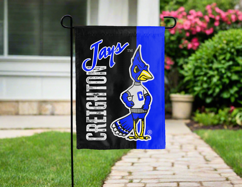 black and blue creighton University vintage garden flag for yard decor
