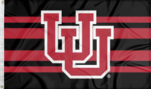 Load image into Gallery viewer, black and red university of utah flag with interlock uu logo for college dorm decor
