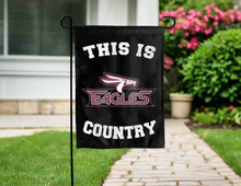Load image into Gallery viewer, black double sided garden flag with this is texas A&amp;M university texarkana eagles country logo for yard decor
