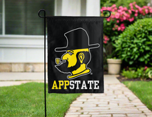 Load image into Gallery viewer, double sided garden flag with yosef app state logo hung for yard decor
