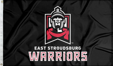 Load image into Gallery viewer, black east stroudsburg warriors flag for college dorm decor
