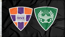 Load image into Gallery viewer, black hobart and william smith colleges flag with shields logo for college dorm decor
