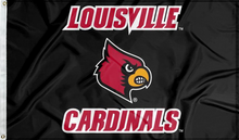 Load image into Gallery viewer, black louisville cardinals flag for college dorm decor
