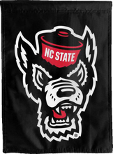 Load image into Gallery viewer, black nc state wolfpack double sided house flag for college dorm decor
